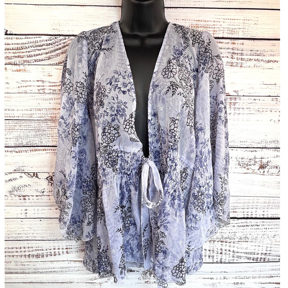 Sheer Floral Print Tie‎ Flowy Top Whimsical Fairy Feminine Romantic 18/20 Plus